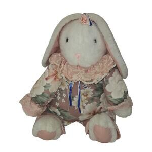 Vtg TL Toys Plush Bunny Rabbit Easter Stuffed Animal Cloth Floral Body 90s 16"